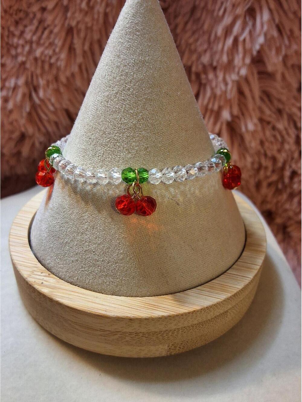 CLEAR BEAD STRETCH CHERRY BRACELET